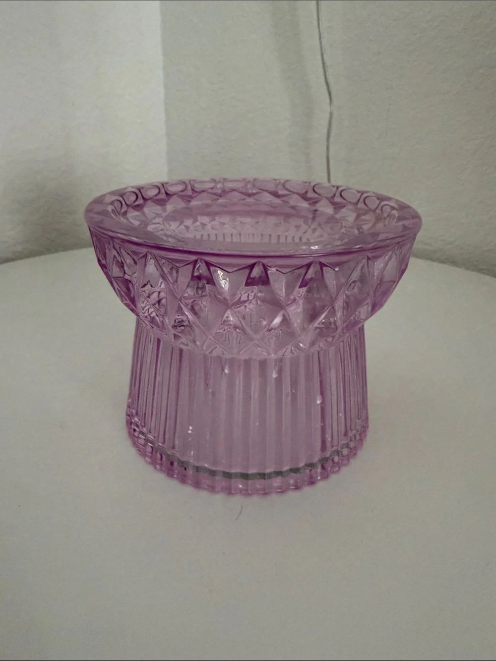 Bath & body Works Purple Pressed Glass Pedestal 3 Wick Candle Holder